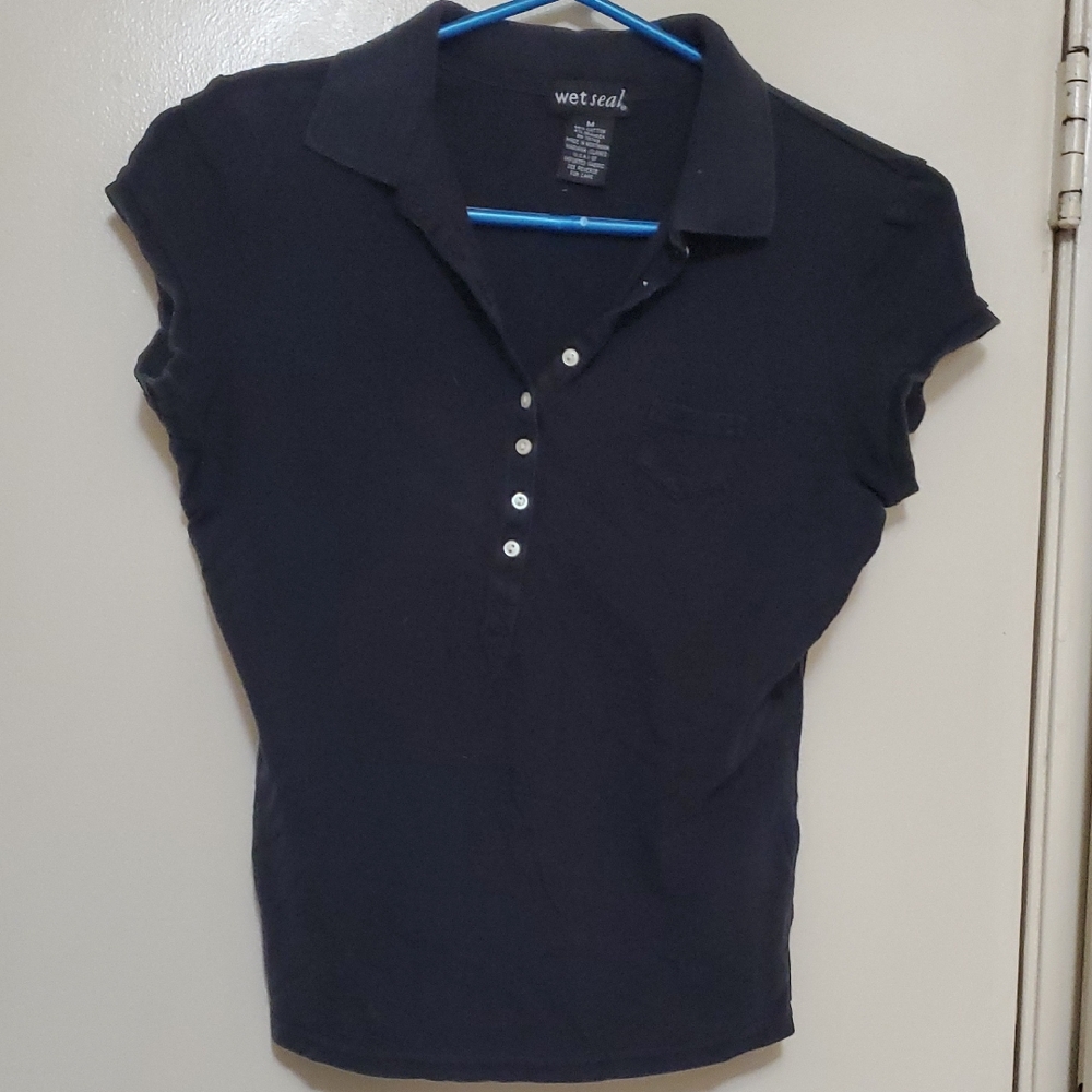 Wet Seal Black Button-Up Polo